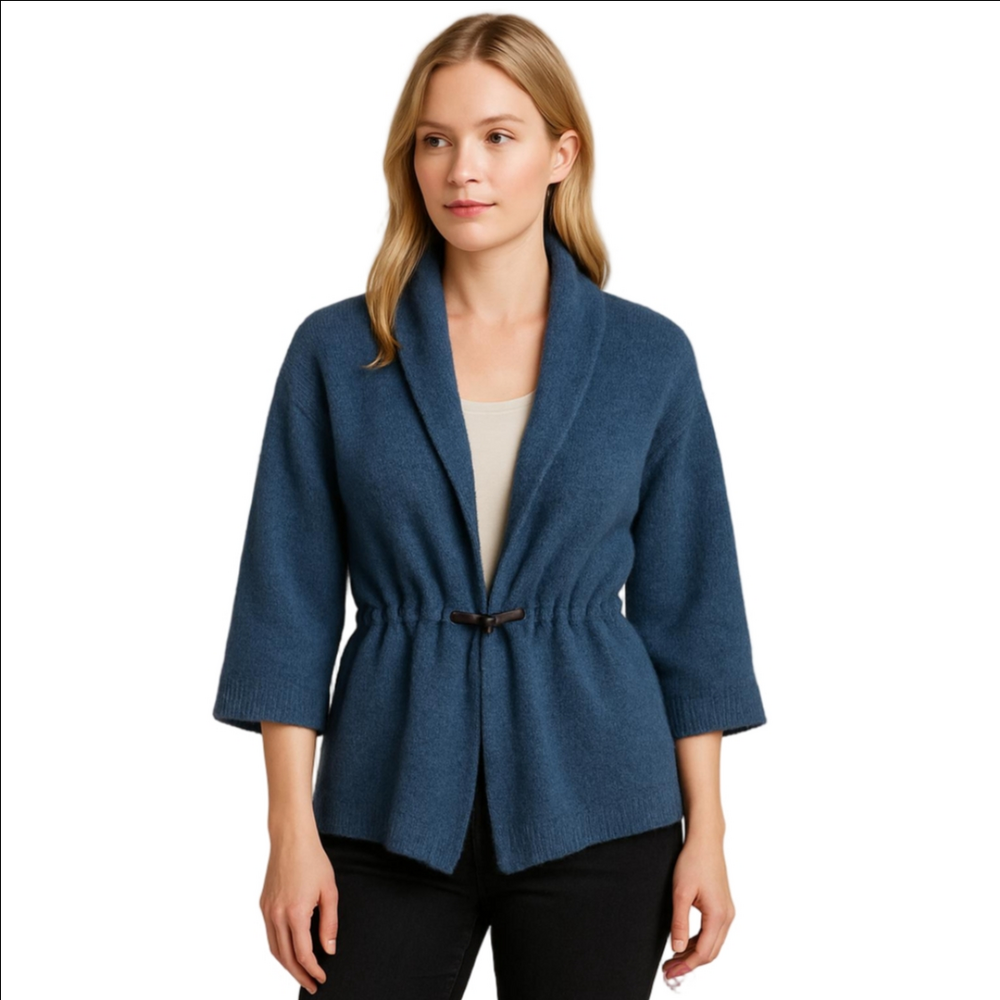 Cashmere Collection Gray Draped Peplum Shawl Collar Knit Soft Cardigan Toggle S